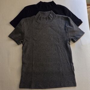 GAP Modern Tee Mockneck Set Of 2 Black And Gray Small